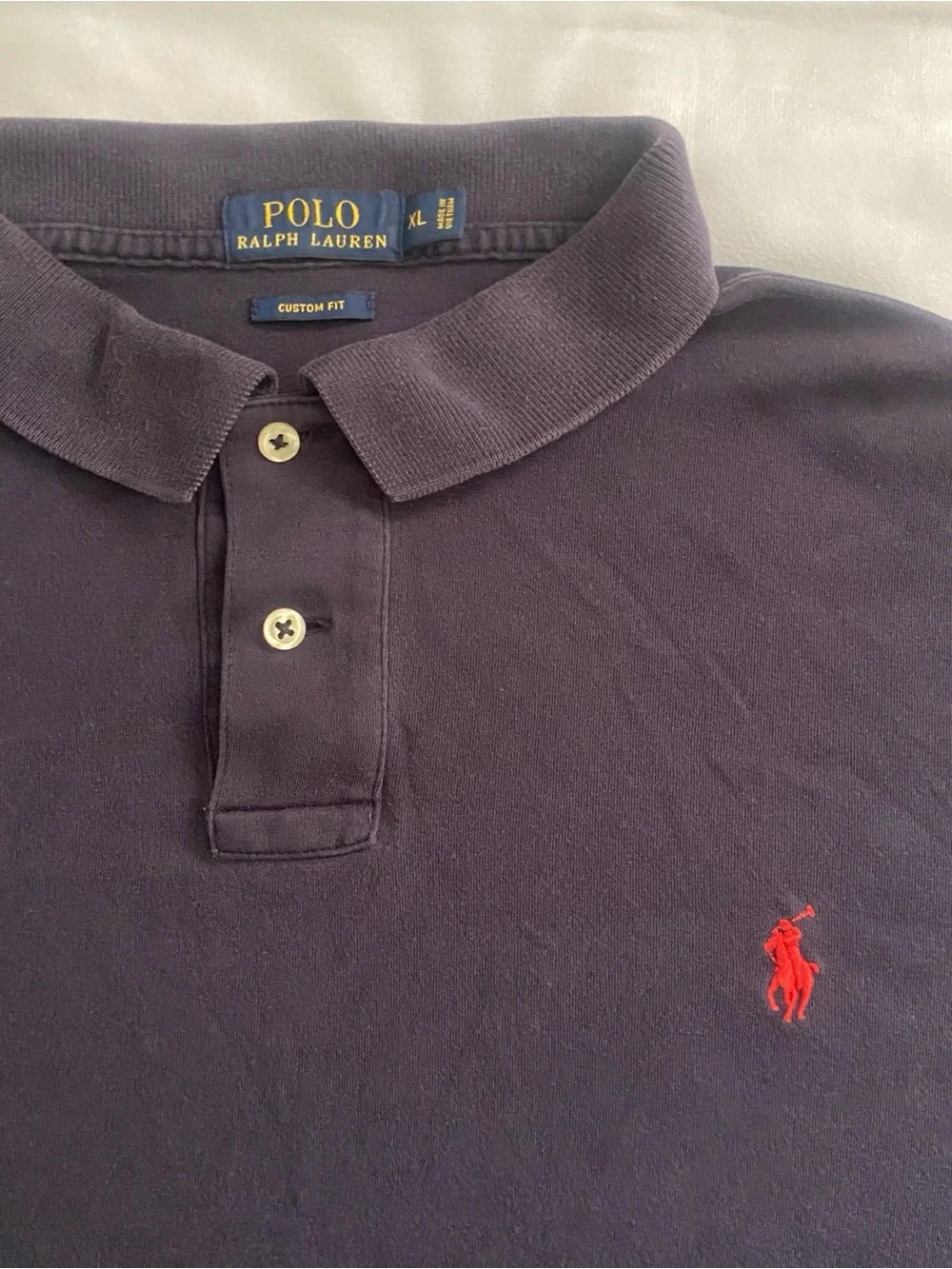 Polo Ralph Lauren Men's XL Custom Fit Polo Shirt Navy Blue Red Pony SS Pique